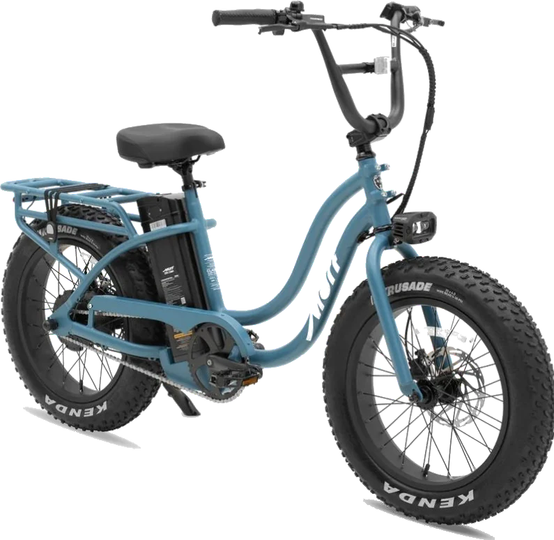 Blue Murf Higgs fat-tire e-bike, three-quarter view